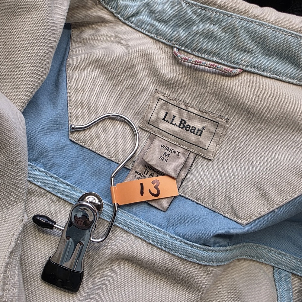 LL Bean Ivory Cream Crop Moto Canvas Utility Women Med Zip Workwear Chic Preppy - Picture 6 of 6